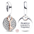 Charm Sterlingové stříbro 925 Stěhování do maminčina srdce 2v1, přívěsek na náramek rodina