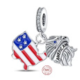 Charm Sterlingové stříbro 925 USA vlajka - houpající se mapa + symbol - orel, přívěsek na náramek cestování