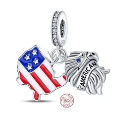 Charm Sterlingové stříbro 925 USA vlajka - houpající se mapa + symbol - orel, přívěsek na náramek cestování