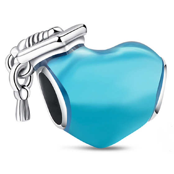 Charm Graduation - modré promoční srdce, Absolvent, korálek na náramek gradace