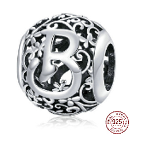 Charm Kouzelná abeceda písmeno B s květinami, korálek na náramek