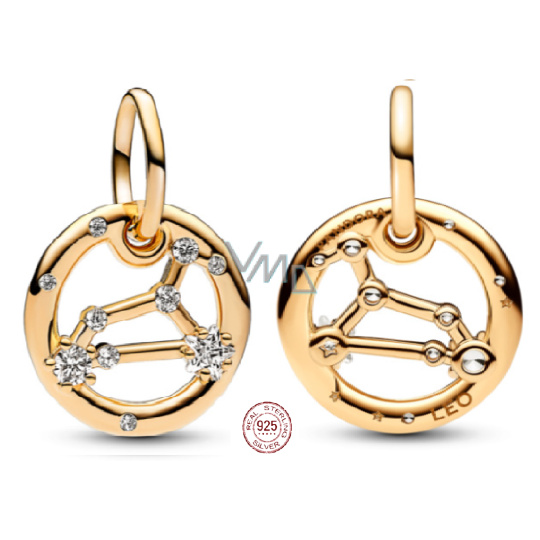 Charm Sterlingové stříbro 925 Pozlacené znamení zvěrokruhu Lev, přívěsek na náramek Charm Sterlingové stříbro 925 Pozlacené znamení zvěrokruhu Lev, přívěsek na náramek