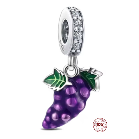 Charm Sterlingové stříbro 925Hrozen, přívěsek na náramek, symbol hojnosti, radosti a životní energie, jídlo
