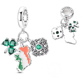Charm Irsko – Den svatého Patrika, houpající se mapa, trojlístek a keltský uzel, 3v1 přívěsek na náramek cestování Charm Irsko – Den svatého Patrika, houpající se mapa, trojlístek a keltský uzel, 3v1 přívěsek na náramek cestování