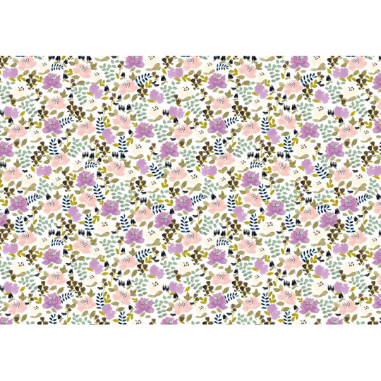 Ditipo Dárkový balicí papír 70 x 100 cm Bílý s barevnými květy a zelenými lístky 2 archy