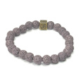 Láva jemně fialová s královskou mantrou Óm, náramek elastický přírodní kámen, kulička 8 mm / 16 - 17 cm, zrozen ze čtyř živlů