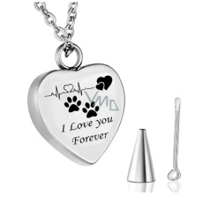 Pamětní, pietní urnový přívěsek, Srdce s tlapkama voděodolné, nerezová ocel 20 x 26 mm