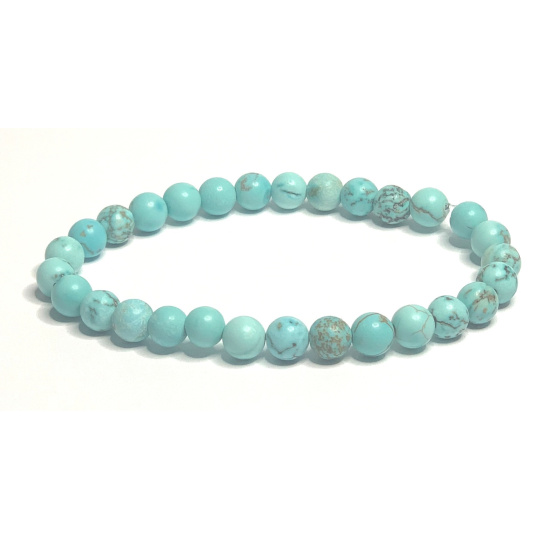 Tyrkenit matný náramek elastický přírodní kámen, kulička 6 mm / 16 - 17 cm, kámen mladých lidí, hledá životní cíl