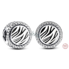 Charm Sterlingové stříbro 925 Kouzlo s tiskem zebry, korálek na náramek zvíře Charm Sterlingové stříbro 925 Kouzlo s tiskem zebry, korálek na náramek zvíře