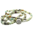 108 Mala Amazonit + Lotos náhrdelník meditační šperk, přírodní kámen, kulička 6 mm