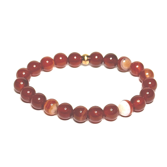 Achát červený náramek elastický přírodní kámen, kulička 8 mm / 16 - 17 cm, klid - ochrana - síla - harmonie