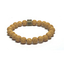 Láva žlutá s královskou mantrou Óm, náramek elastický přírodní kámen, kulička 8 mm / 16 - 17 cm, zrozen ze čtyř živlů