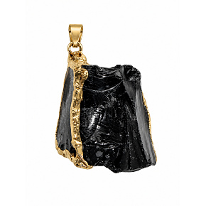 Obsidián – přívěsek z přírodního kamene ve zlatém lemování, cca 2–3,5 cm | Talisman ochrany, síly a odvahy
