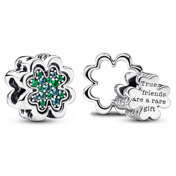 Charm Čtyřlístek rozdělitelný, 2v1 korálek na náramek štěstí