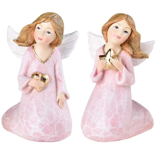 Anděl sedící starorůžový polystone mix 56 x 90 mm