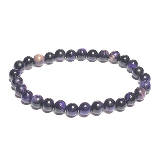 Tygří oko fialové náramek elastický přírodní kámen, kulička 6 mm / 16 - 17 cm, kámen slunce a země, přináší štěstí a bohatství