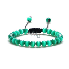 Kočičí oko zelený náramek přírodní kámen ručně pletený, nastavitelná velikost, kulička 6 mm