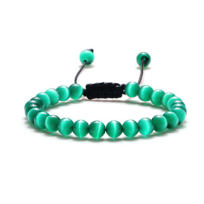 Kočičí oko zelený náramek přírodní kámen ručně pletený, nastavitelná velikost, kulička 6 mm