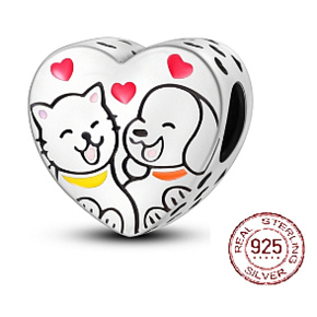 Charm Kočičí a psí srdce, korálek na náramek mazlíček