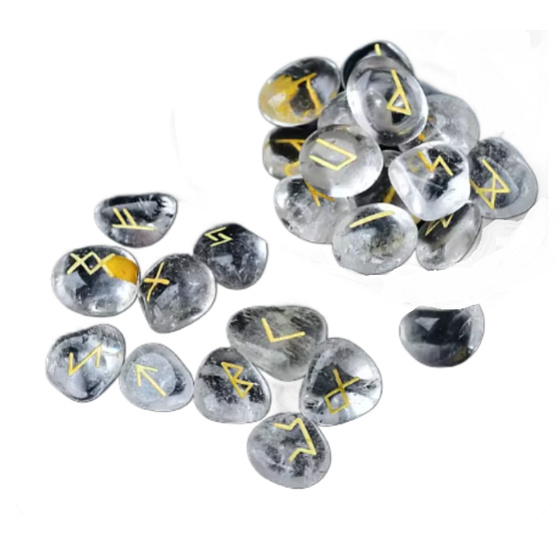 Křišťál čistý Runová abeceda přírodní kámen, 10 - 30 mm 25 kusů