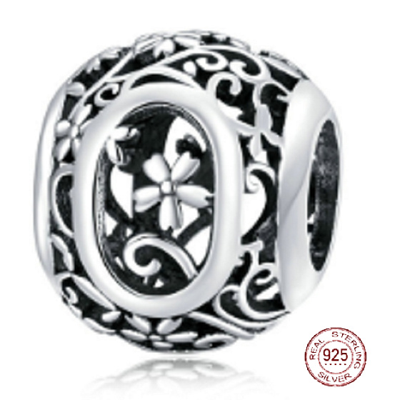 Charm Kouzelná abeceda písmeno O s květinami, korálek na náramek