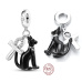 Charm Sterlingové stříbro 925 Egypt - Černá egyptská kočka a ankh kouzlo, přívěsek na náramek symbol