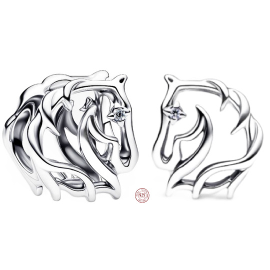 Charm Sterlingové stříbro 925 Hlava koně, korálek na náramek, symbol síly, svobody a odvahy, zvíře Charm Sterlingové stříbro 925 Hlava koně, korálek na náramek, symbol síly, svobody a odvahy, zvíře