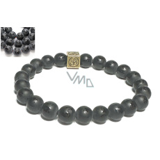 Achát černý matný s královskou mantrou Óm náramek elastický přírodní kámen, kulička 8 mm / 16 - 17 cm, dodává odvahu a sílu