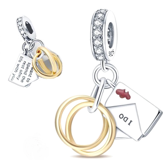 Charm Prsteny + slib po zbytek života, přívěsek na náramek láska Charm Prsteny + slib po zbytek života, přívěsek na náramek láska