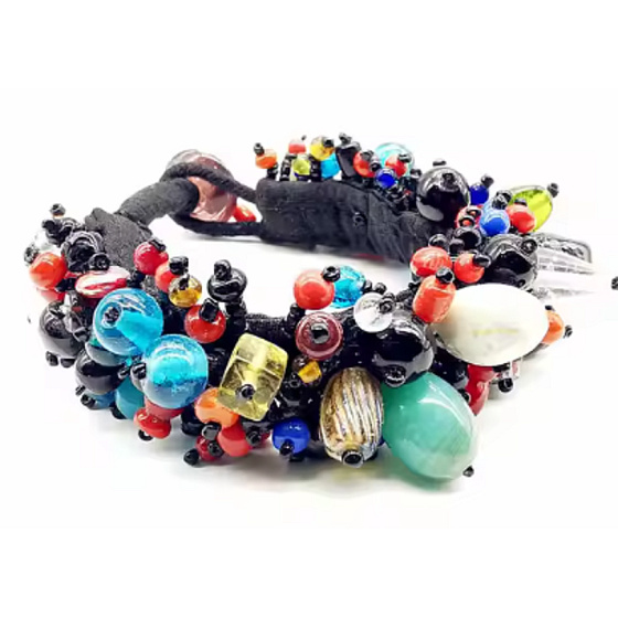 Starověké sklo náramek ručně vyráběný z Nepálu ze skleněných korálků 21 cm 75 g