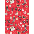Ditipo Dárkový balicí papír 70 x 200 cm Vánoční KRAFT červený sovy ponožky dárky