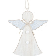 Anděl dřevěný se stříbrnými křídly na zavěšení 15 cm
