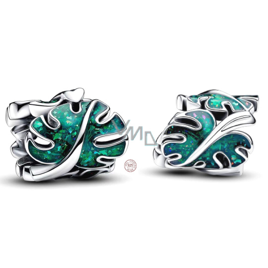 Charm Sterlingové stříbro 925 Tropická rostlina Monstera, korálek na náramek rostlina