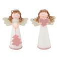 Anděl pletený bílý s růžovými doplňky na postavení 13 cm 1 kus