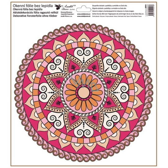 Folia okienna bez kleju czerwono-różowa mandala 30 x 33,5 cm Folia okienna bez kleju czerwono-różowa mandala 30 x 33,5 cm