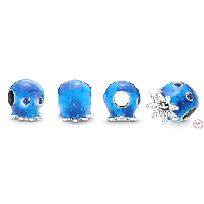 Charm Chobotnice s bublinkami a vlnami oceánu, korálek na náramek moře