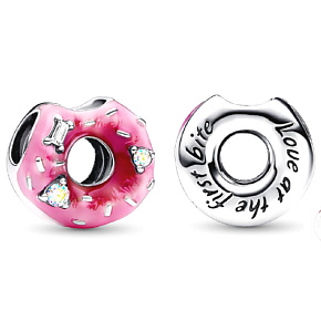 Charm Koblihové kouzlo - donut s kubickou zirkonií a smaltem, korálek na náramek, jídlo a pití