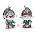 Charm Sterlingové stříbro 925 Vánoční skřítek Elf - vánoční Santa Clausův pomocník, korálek na náramek vánoce