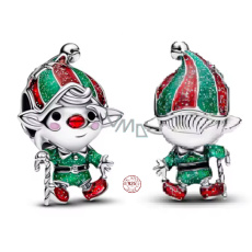 Charm Sterlingové stříbro 925 Vánoční skřítek Elf - vánoční Santa Clausův pomocník, korálek na náramek vánoce
