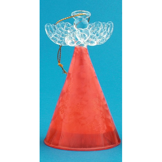 Anděl skleněný s barevnou sukní červená 10 cm