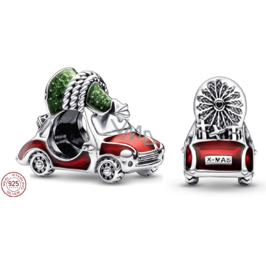 Charm Srebrna 925 Święta auto i choinka, koralik na bransoletkę Boże Narodzenie