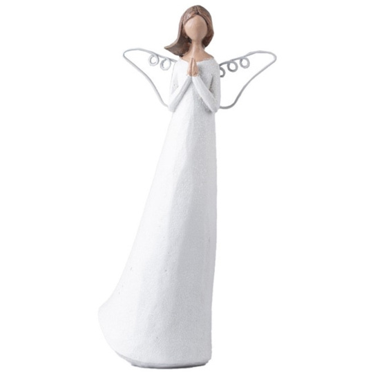 Anděl v bílých šatech a kovovými křídly polyresin 130 x 250 mm