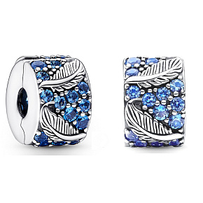 Charm Zahnuté peříčko & pavé, stopper, klipový korálek na náramek příroda