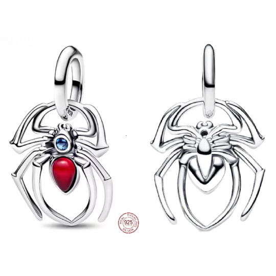 Charm Sterlingové stříbro 925 Pavouk s rubínovým srdcem – symbol odvahy a síly, přívěsek na náramek zvíře Charm Sterlingové stříbro 925 Pavouk s rubínovým srdcem – symbol odvahy a síly, přívěsek na náramek zvíře