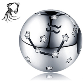 Charm Znamení zvěrokruhu Vodnář + zirkony, korálek na náramek 9 mm Charm Znamení zvěrokruhu Vodnář + zirkony, korálek na náramek 9 mm