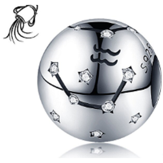 Charm Znamení zvěrokruhu Vodnář + zirkony, korálek na náramek 9 mm