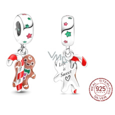 Charm Sterlingové stříbro 925 Perníček postavička 2v1, přívěsek na náramek Vánoce