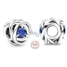 Charm Sterlingové stříbro 925 Nekonečný kruh věčnosti září modrý, znamení zvěrokruhu, korálek na náramek