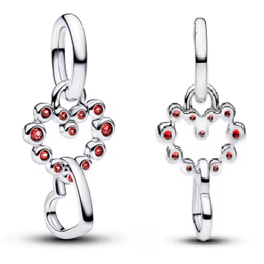 Charm Sterlingové stříbro 925 Srdce s červenými krystaly, 2v1 přívěsek na náramek symbol lásky a ochrany Charm Sterlingové stříbro 925 Srdce s červenými krystaly, 2v1 přívěsek na náramek symbol lásky a ochrany