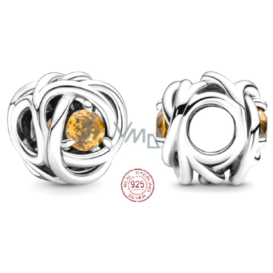 Charm Sterlingové stříbro 925 Nekonečný kruh věčnosti listopad, znamení zvěrokruhu, medově žlutý korálek na náramek
